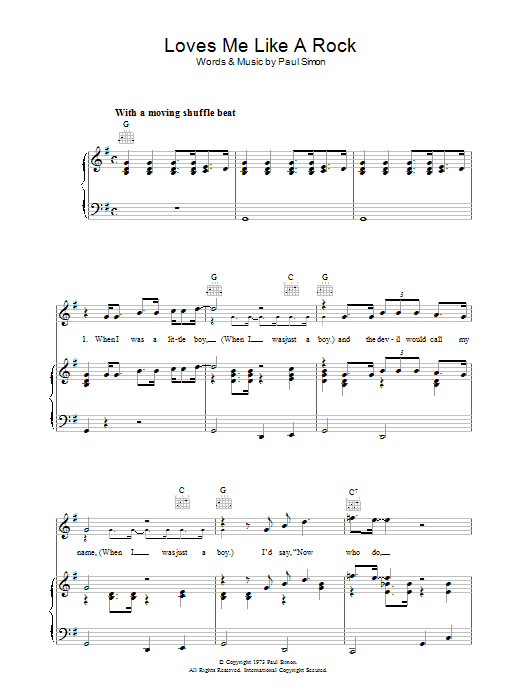Download Paul Simon Loves Me Like A Rock Sheet Music and learn how to play Piano, Vocal & Guitar (Right-Hand Melody) PDF digital score in minutes