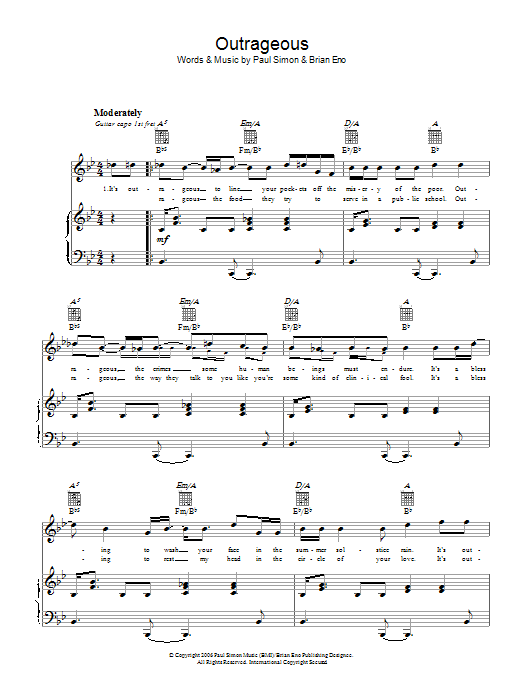 Download Paul Simon Outrageous Sheet Music and learn how to play Lyrics & Chords PDF digital score in minutes