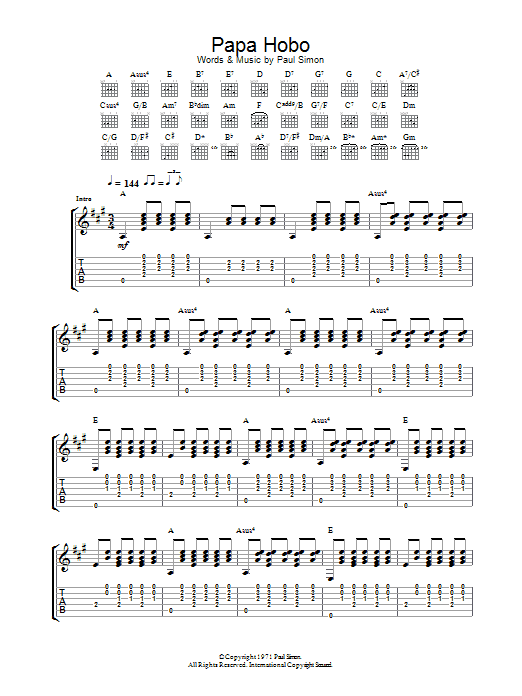 Download Paul Simon Papa Hobo Sheet Music and learn how to play Guitar Tab PDF digital score in minutes