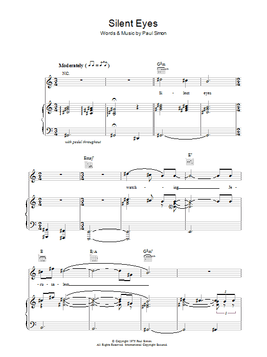 Download Paul Simon Silent Eyes Sheet Music and learn how to play Piano, Vocal & Guitar (Right-Hand Melody) PDF digital score in minutes