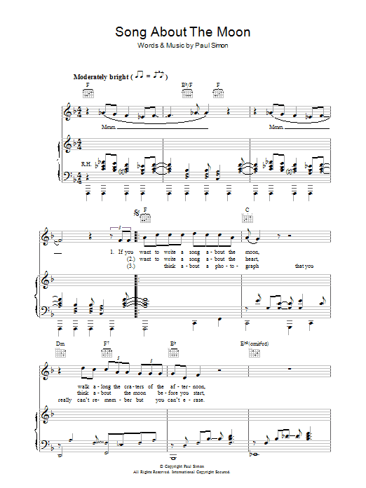 Download Paul Simon Song About The Moon Sheet Music and learn how to play Lyrics & Chords PDF digital score in minutes