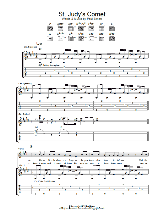 Download Paul Simon St. Judy's Comet Sheet Music and learn how to play Lyrics & Chords PDF digital score in minutes