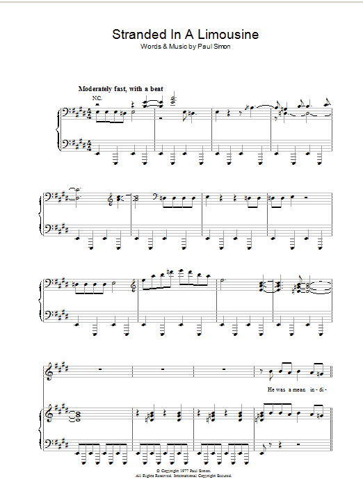 Download Paul Simon Stranded In A Limousine Sheet Music and learn how to play Lyrics & Chords PDF digital score in minutes