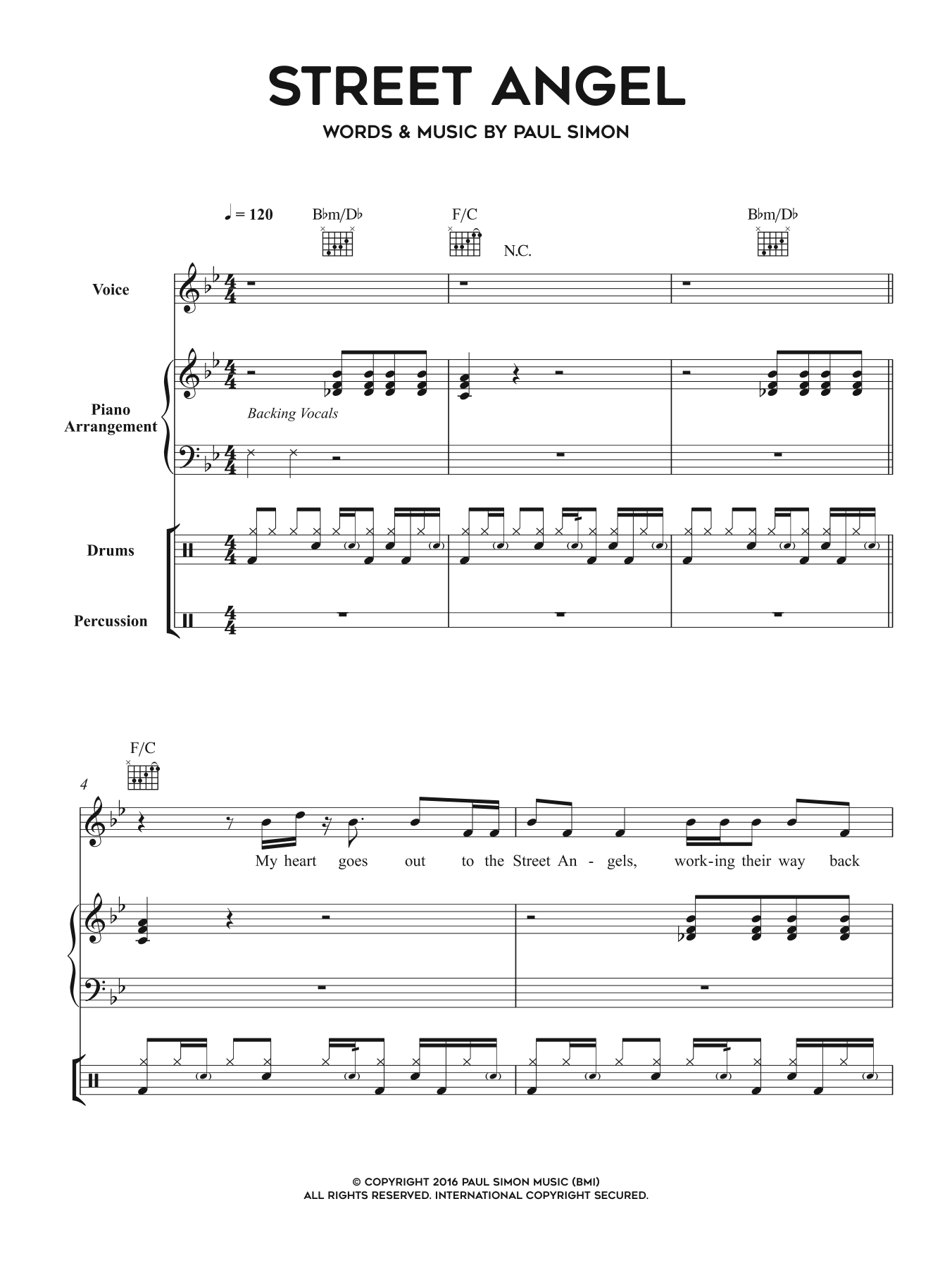 Download Paul Simon Street Angel Sheet Music and learn how to play Piano, Vocal & Guitar PDF digital score in minutes