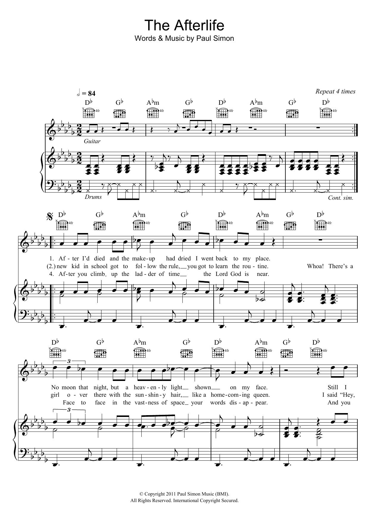 Download Paul Simon The Afterlife Sheet Music and learn how to play Piano, Vocal & Guitar (Right-Hand Melody) PDF digital score in minutes
