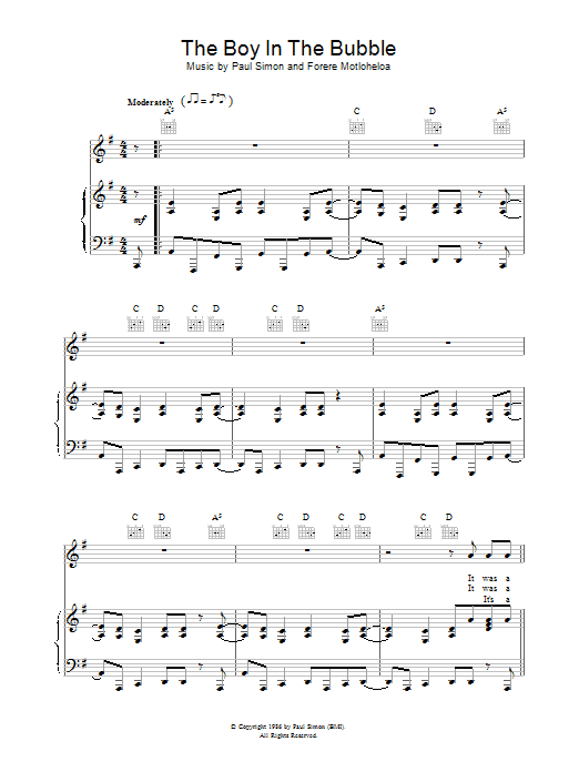 Download Paul Simon The Boy In The Bubble Sheet Music and learn how to play Piano, Vocal & Guitar (Right-Hand Melody) PDF digital score in minutes