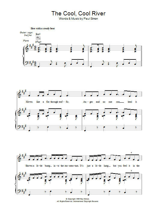 Download Paul Simon The Cool, Cool River Sheet Music and learn how to play Piano, Vocal & Guitar (Right-Hand Melody) PDF digital score in minutes