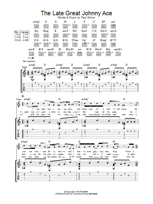 Download Paul Simon The Late Great Johnny Ace Sheet Music and learn how to play Lyrics & Chords PDF digital score in minutes