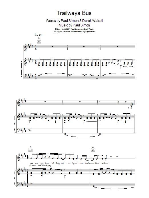 Download Paul Simon Trailways Bus Sheet Music and learn how to play Lyrics & Chords PDF digital score in minutes