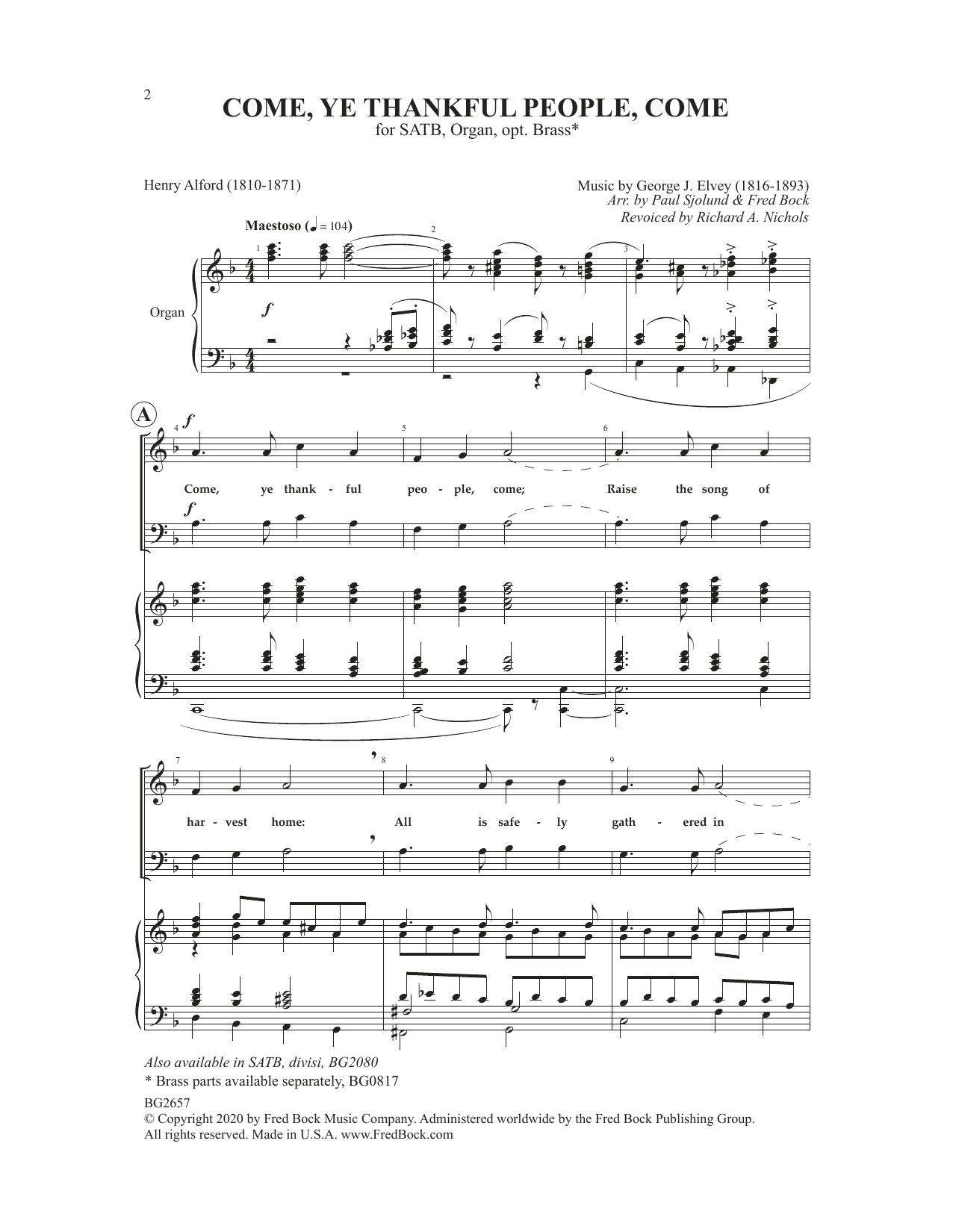 Download Paul Sjolund, Fred Bock & Richard A. Nichols Come, Ye Thankful People, Come Sheet Music and learn how to play SATB Choir PDF digital score in minutes