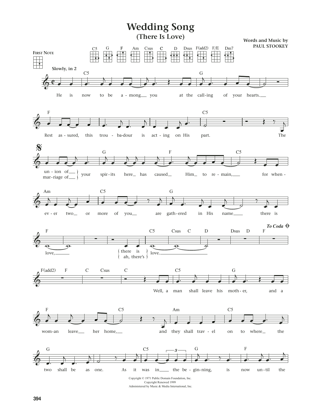 Download Paul Stookey Wedding Song (There Is Love) (from The Daily Ukulele) (arr. Jim Beloff) Sheet Music and learn how to play Ukulele PDF digital score in minutes