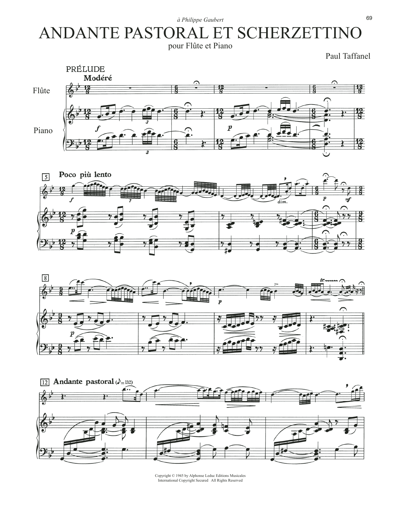 Download Paul Taffanel Andante Pastoral Et Scherzettino Sheet Music and learn how to play Flute and Piano PDF digital score in minutes