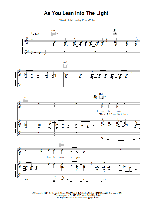 Download Paul Weller As You Lean Into The Light Sheet Music and learn how to play Piano, Vocal & Guitar (Right-Hand Melody) PDF digital score in minutes
