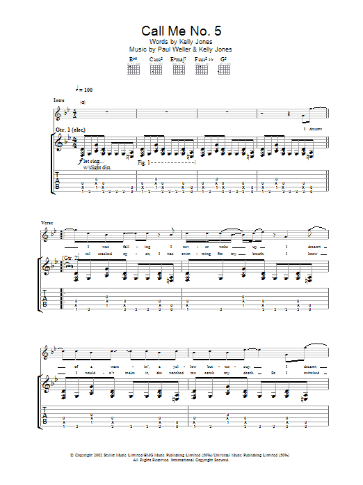 Download Paul Weller Call Me No. 5 Sheet Music and learn how to play Guitar Tab PDF digital score in minutes