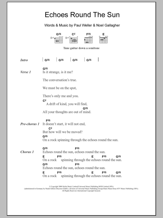 Download Paul Weller Echoes Round The Sun Sheet Music and learn how to play Lyrics & Chords PDF digital score in minutes