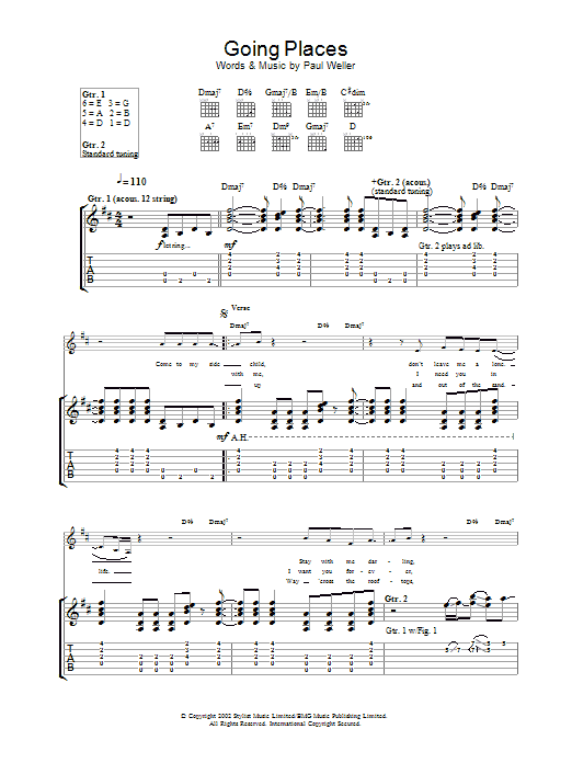 Download Paul Weller Going Places Sheet Music and learn how to play Lyrics & Chords PDF digital score in minutes