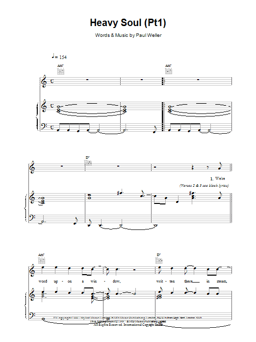 Download Paul Weller Heavy Soul (Pt1) Sheet Music and learn how to play Piano, Vocal & Guitar (Right-Hand Melody) PDF digital score in minutes