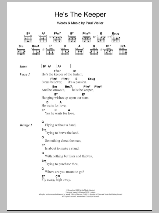 Download Paul Weller He's The Keeper Sheet Music and learn how to play Lyrics & Chords PDF digital score in minutes