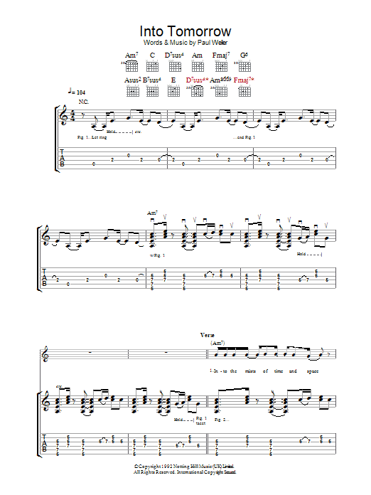 Download Paul Weller Into Tomorrow Sheet Music and learn how to play Guitar Tab PDF digital score in minutes