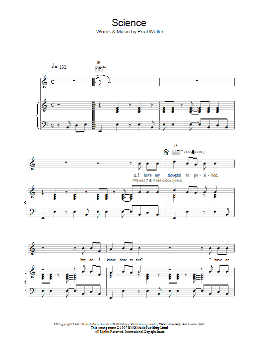 Download Paul Weller Science Sheet Music and learn how to play Piano, Vocal & Guitar (Right-Hand Melody) PDF digital score in minutes