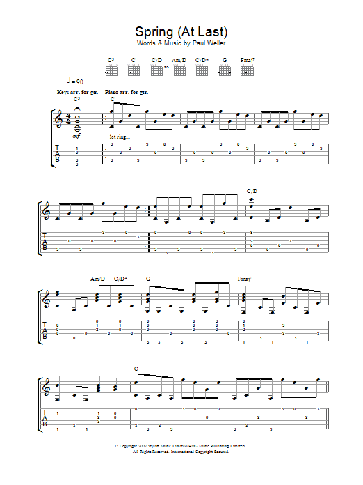 Download Paul Weller Spring (At Last) Sheet Music and learn how to play Melody Line, Lyrics & Chords PDF digital score in minutes