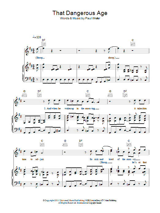 Download Paul Weller That Dangerous Age Sheet Music and learn how to play Piano, Vocal & Guitar (Right-Hand Melody) PDF digital score in minutes