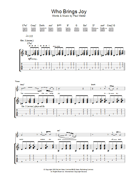 Download Paul Weller Who Brings Joy Sheet Music and learn how to play Melody Line, Lyrics & Chords PDF digital score in minutes