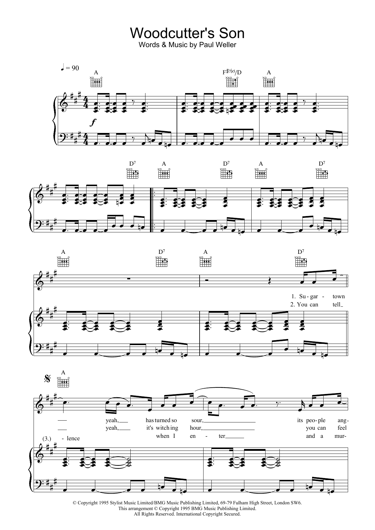 Download Paul Weller Woodcutter's Son Sheet Music and learn how to play Piano, Vocal & Guitar PDF digital score in minutes