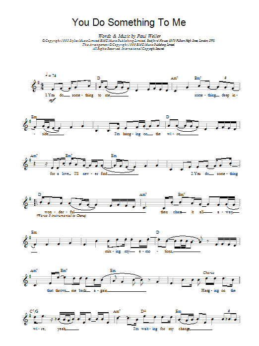 Download Paul Weller You Do Something To Me Sheet Music and learn how to play Lyrics & Chords PDF digital score in minutes