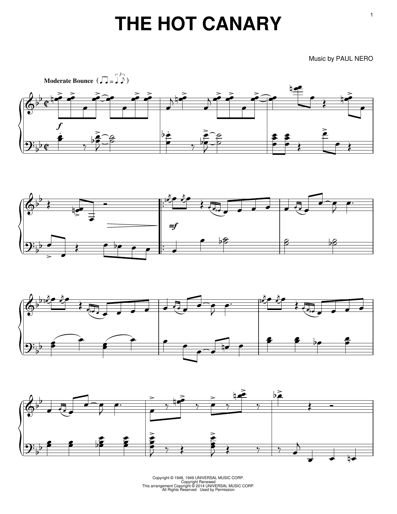 Download Paul Weston and His Orchestra The Hot Canary Sheet Music and learn how to play Piano PDF digital score in minutes