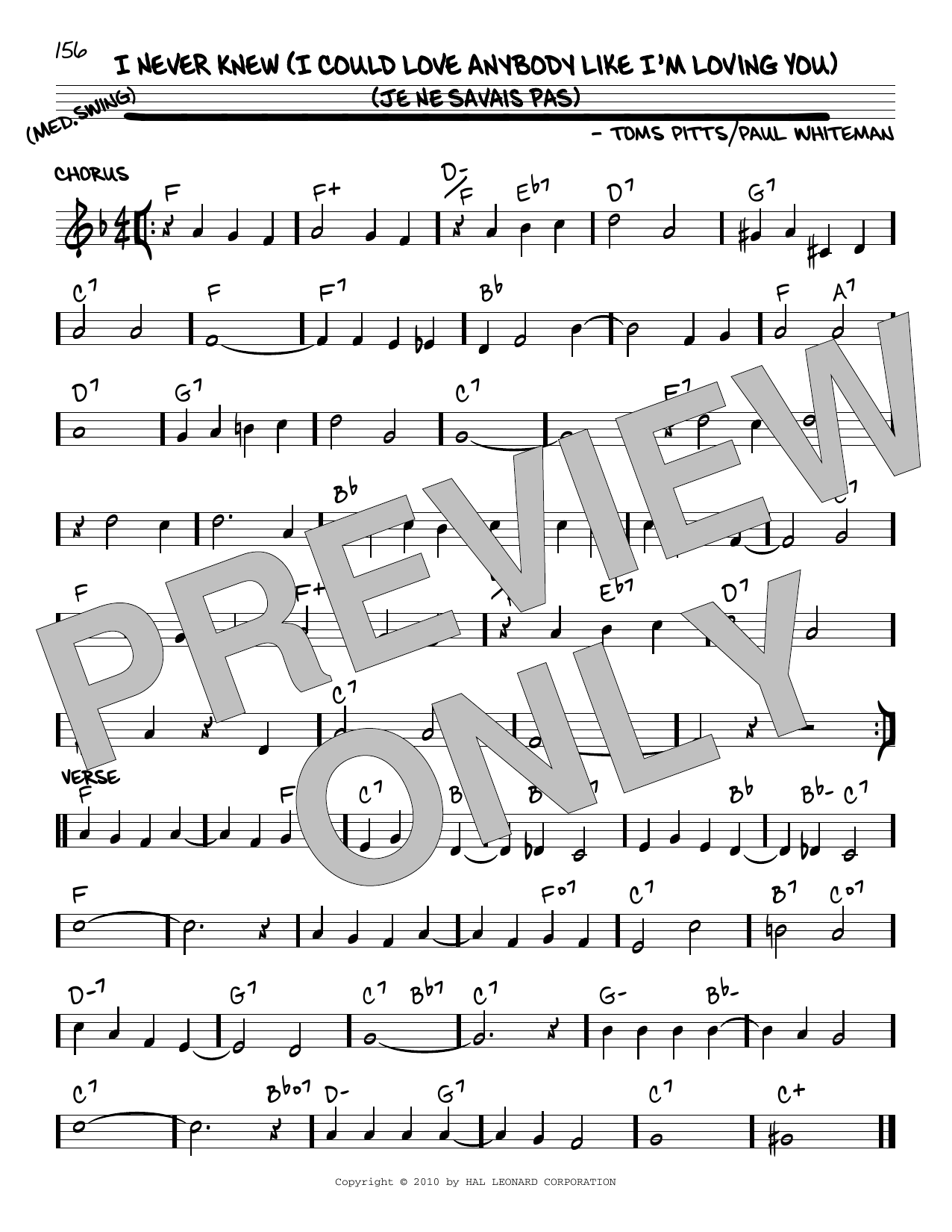 Download Paul Whiteman I Never Knew (I Could Love Anybody Like I'm Loving You) (Je Ne Savais Pas) (arr. Sheet Music and learn how to play Real Book – Melody, Lyrics & Chords PDF digital score in minutes