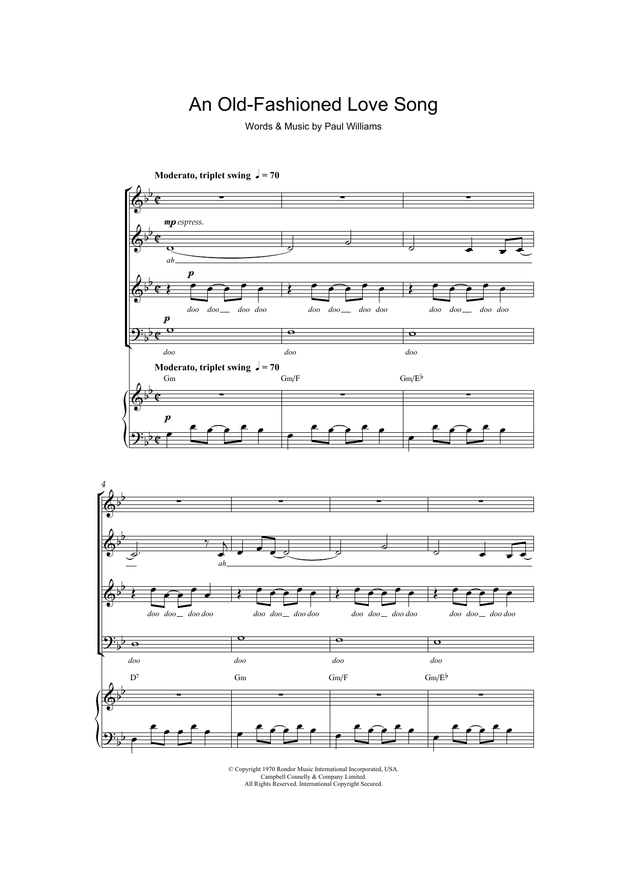 Download Paul Williams An Old Fashioned Love Song Sheet Music and learn how to play SATB PDF digital score in minutes