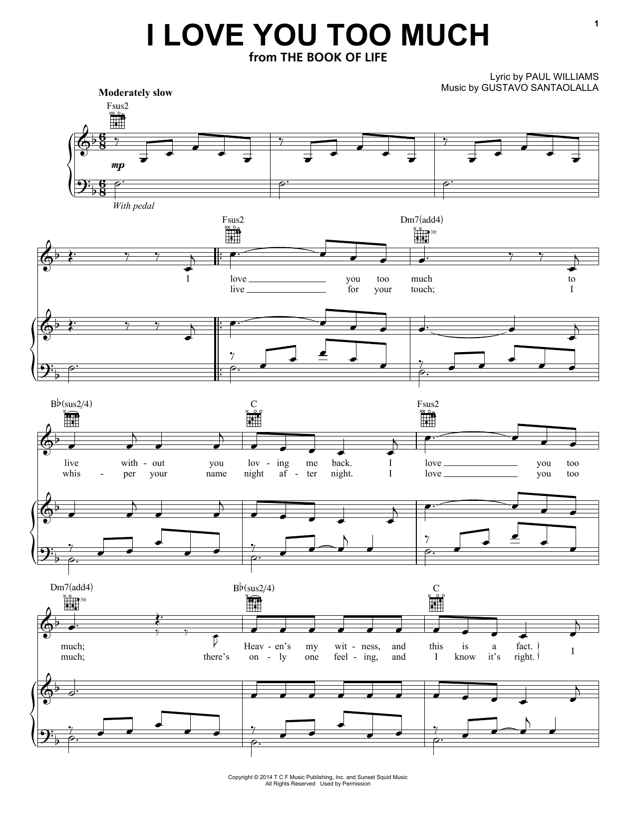 Download Diego Luna I Love You Too Much Sheet Music and learn how to play Piano, Vocal & Guitar (Right-Hand Melody) PDF digital score in minutes