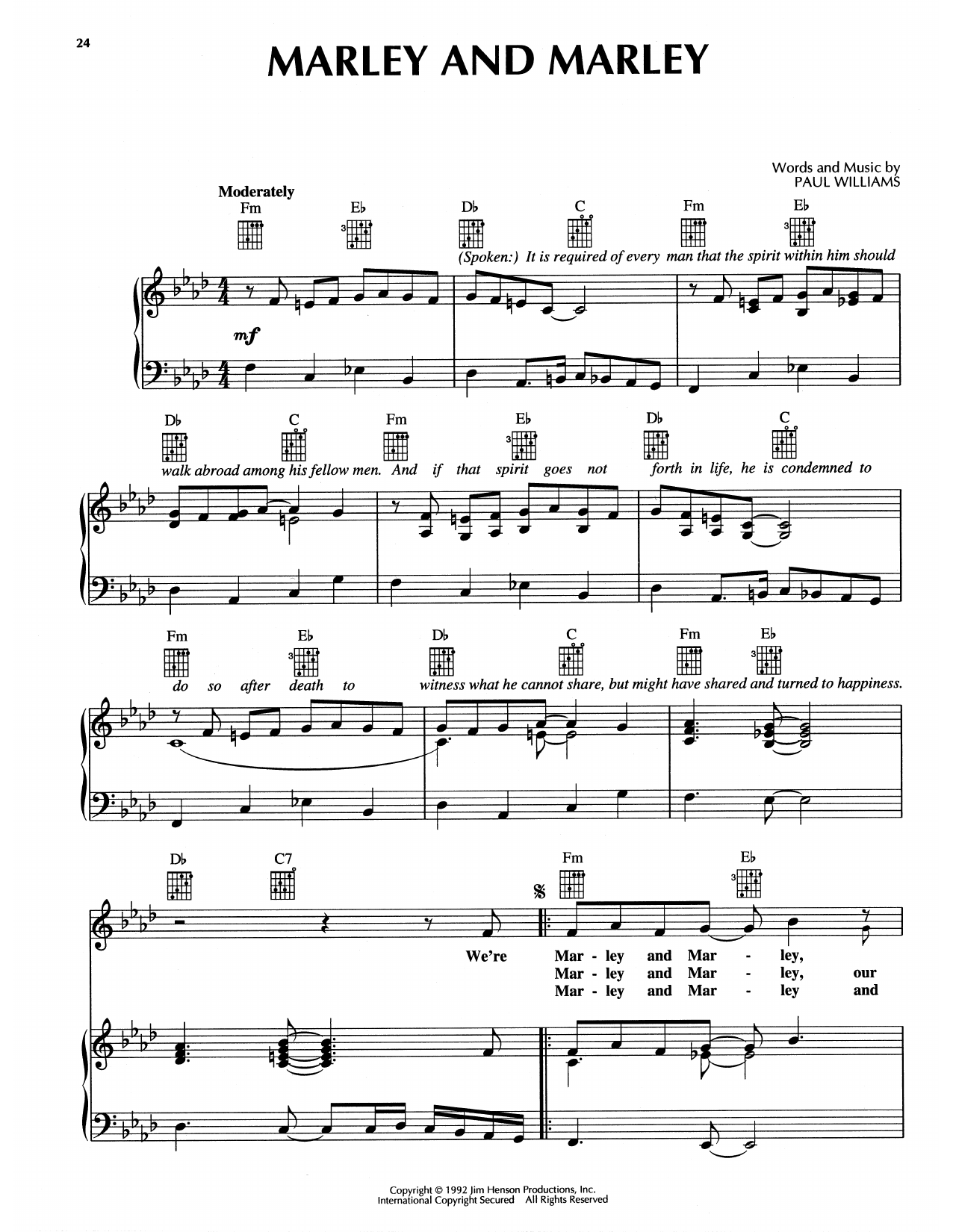 Download Paul Williams Marley And Marley (from The Muppet Christmas Carol) Sheet Music and learn how to play Piano, Vocal & Guitar Chords (Right-Hand Melody) PDF digital score in minutes