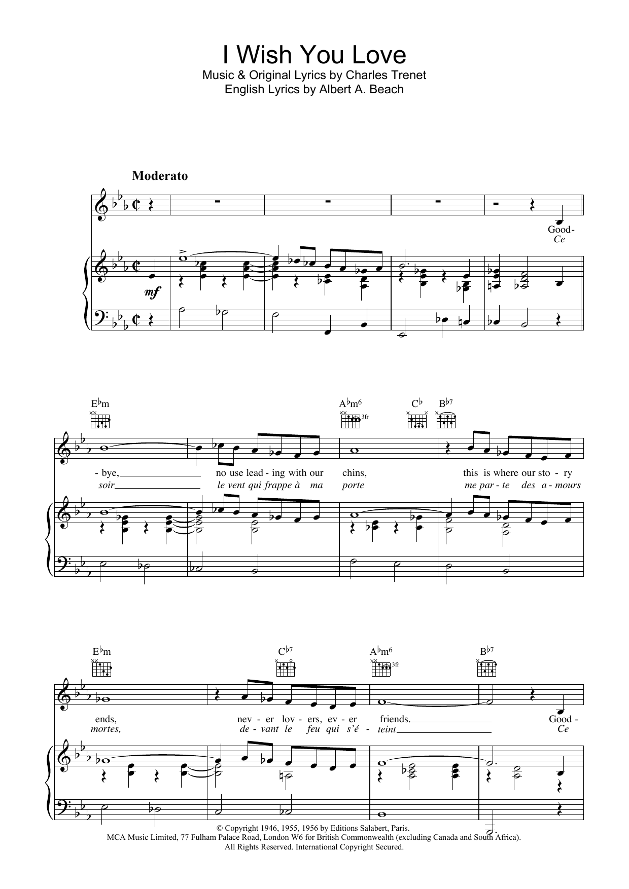 Download Paul Young I Wish You Love Sheet Music and learn how to play Piano, Vocal & Guitar (Right-Hand Melody) PDF digital score in minutes