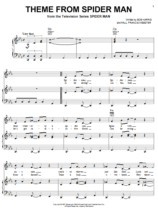 Bob Harris & Paul Francis Webster Theme From Spider Man Sheet Music