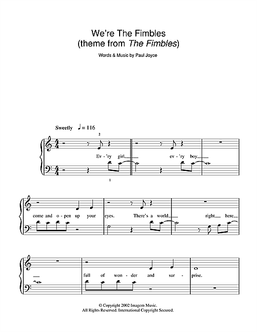 Download Paul Joyce We're The Fimbles (theme from The Fimbles) Sheet Music and learn how to play 5-Finger Piano PDF digital score in minutes