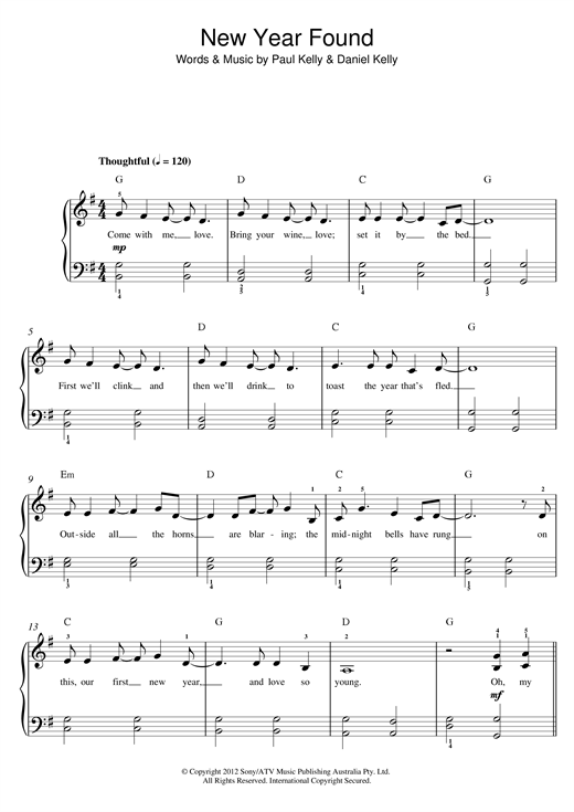 Download Paul Kelly New Found Year Sheet Music and learn how to play Beginner Piano PDF digital score in minutes
