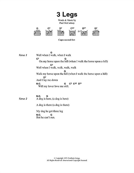 Download Paul McCartney 3 Legs Sheet Music and learn how to play Lyrics & Chords PDF digital score in minutes