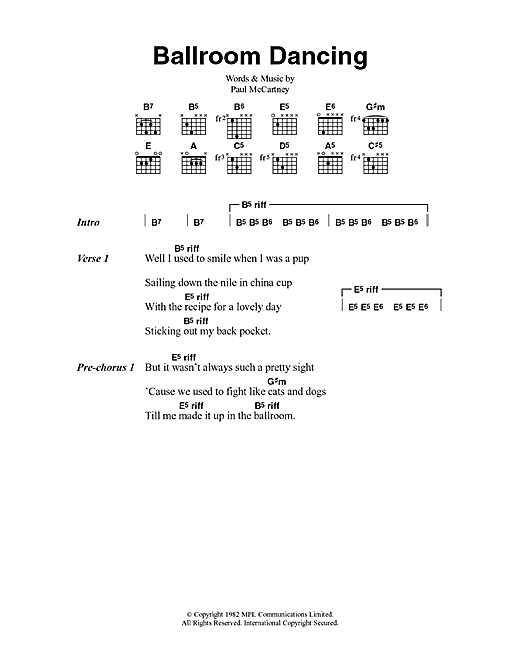 Download Paul McCartney Ballroom Dancing Sheet Music and learn how to play Lyrics & Chords PDF digital score in minutes