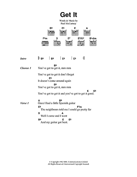 Download Paul McCartney Get It Sheet Music and learn how to play Lyrics & Chords PDF digital score in minutes
