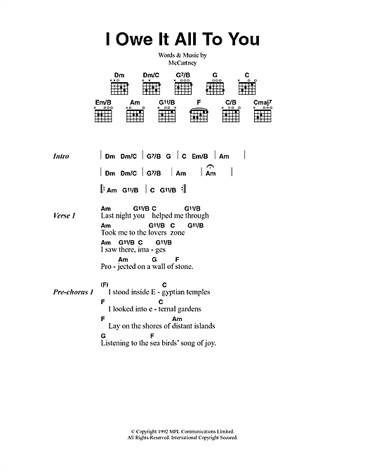 Download Paul McCartney I Owe It All To You Sheet Music and learn how to play Lyrics & Chords PDF digital score in minutes