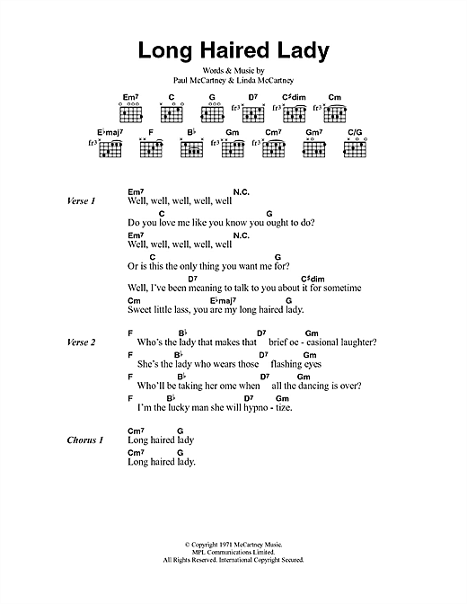 Download Paul McCartney Long Haired Lady Sheet Music and learn how to play Lyrics & Chords PDF digital score in minutes