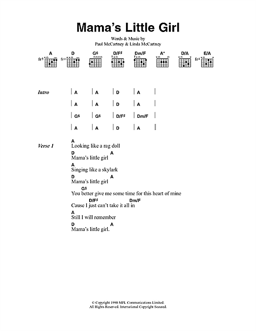 Download Paul McCartney Mama's Little Girl Sheet Music and learn how to play Lyrics & Chords PDF digital score in minutes