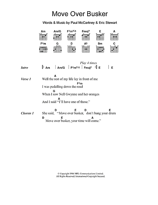 Download Paul McCartney Move Over Busker Sheet Music and learn how to play Lyrics & Chords PDF digital score in minutes