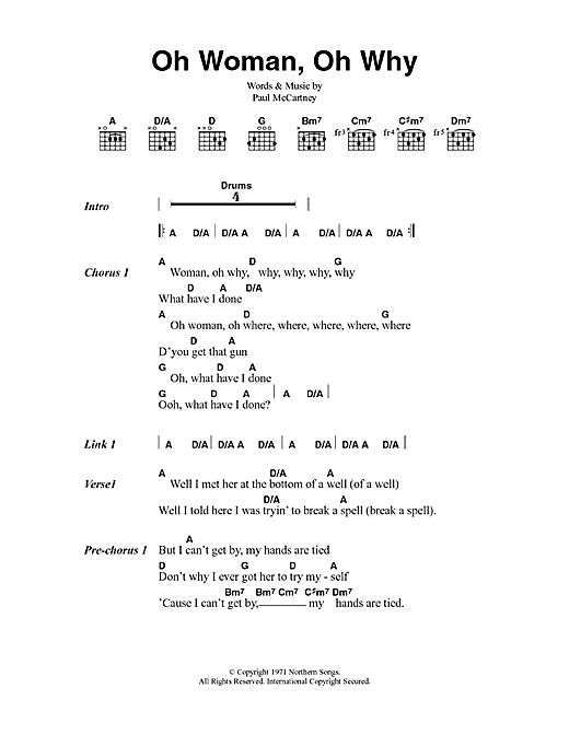 Download Paul McCartney Oh Woman, Oh Why Sheet Music and learn how to play Lyrics & Chords PDF digital score in minutes