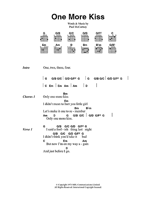 Download Paul McCartney One More Kiss Sheet Music and learn how to play Lyrics & Chords PDF digital score in minutes