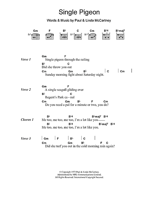 Download Paul McCartney Single Pigeon Sheet Music and learn how to play Lyrics & Chords PDF digital score in minutes