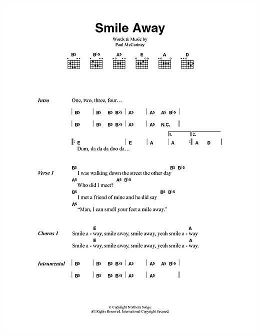 Download Paul McCartney Smile Away Sheet Music and learn how to play Lyrics & Chords PDF digital score in minutes
