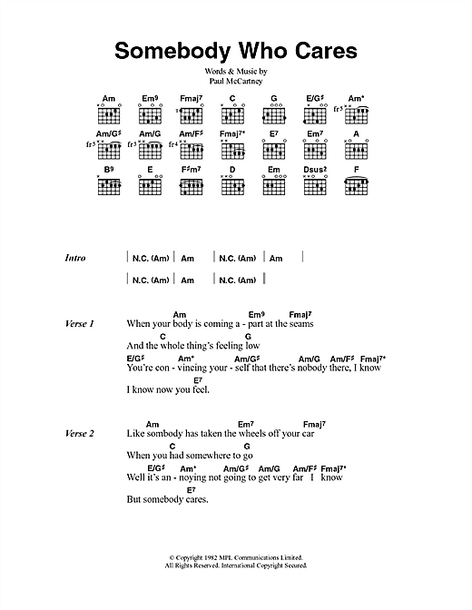 Download Paul McCartney Somebody Who Cares Sheet Music and learn how to play Lyrics & Chords PDF digital score in minutes